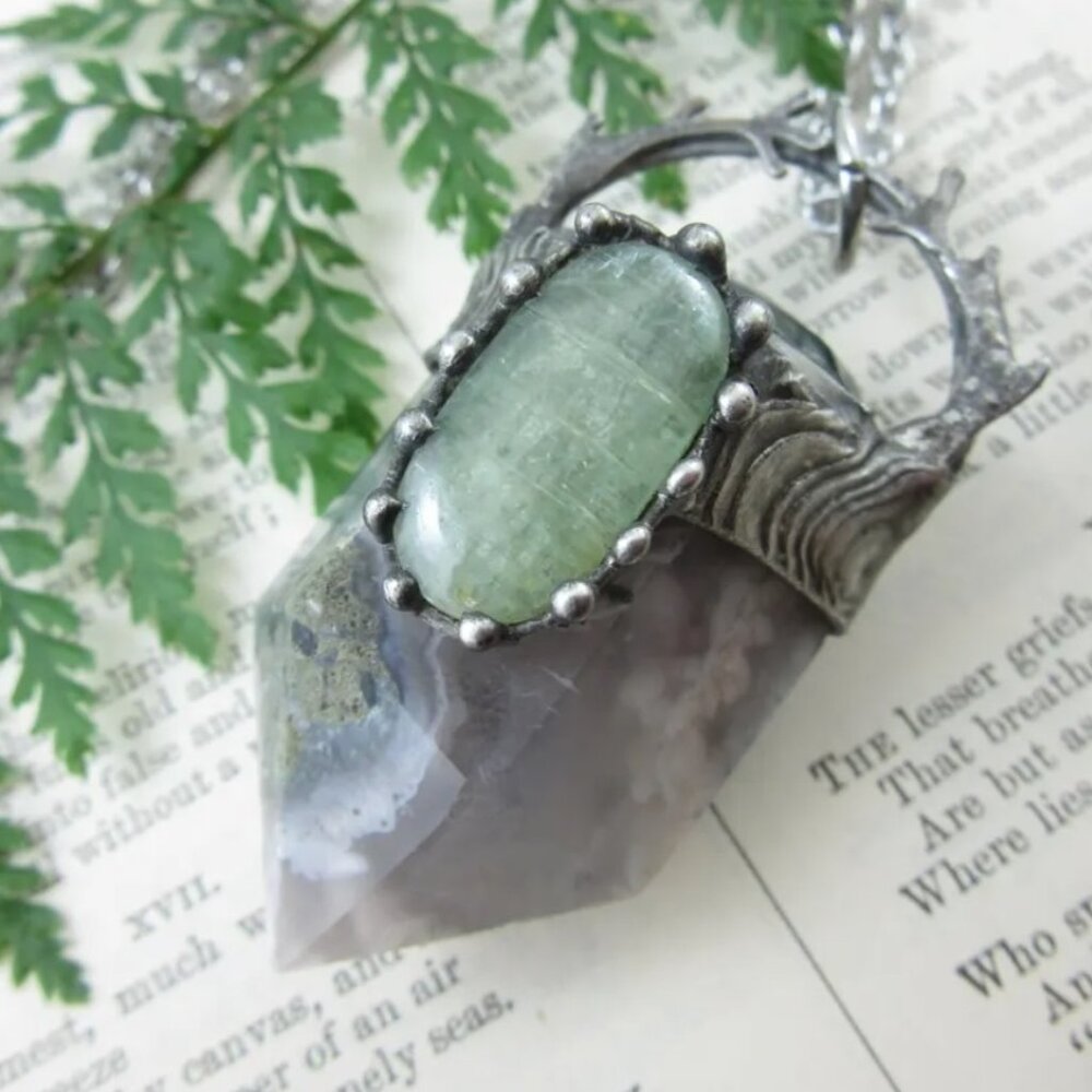Callisto Jewelry Green Kyanite Aventurine & Moss Agate Crystal Pendant Talisman